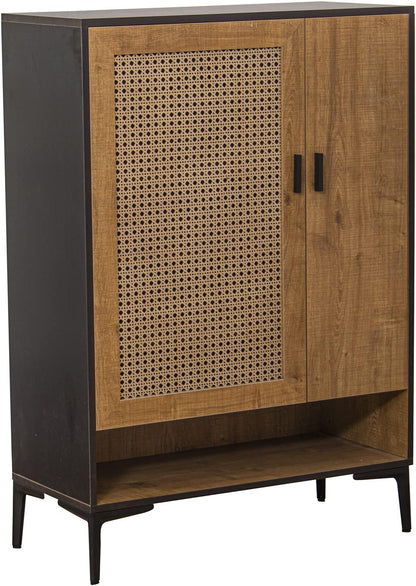 DRW Schoenenkast met 2 deuren van hout in zwart en natuur, 80 x 36 x 115 cm, hoogte: 15 cm
