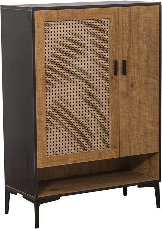 DRW Schoenenkast met 2 deuren van hout in zwart en natuur, 80 x 36 x 115 cm, hoogte: 15 cm
