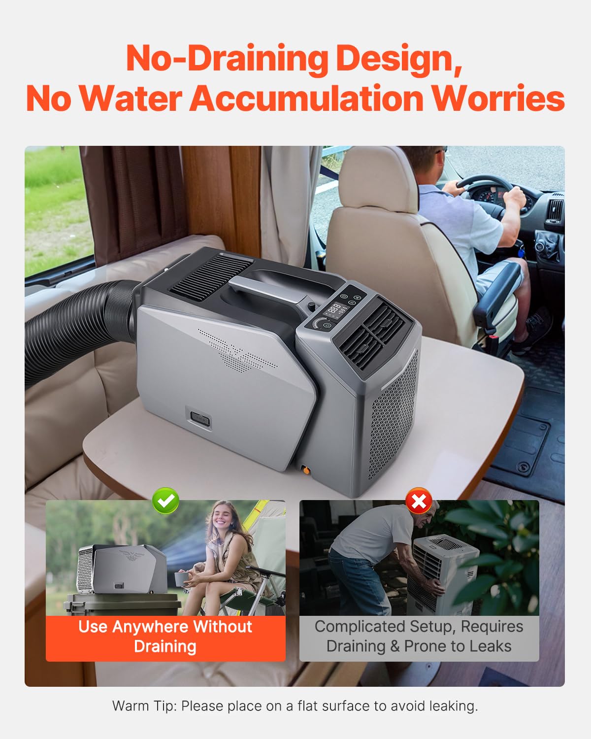 VEVOR Portable Air Conditioner, 1.46 kW·h, Air Cooler with 3 Speeds with 24 Hours Timer, Adjustable from 16-32°C, AC/DC Compatible for Outdoor Tent, Motorhome, Grey - QUORE