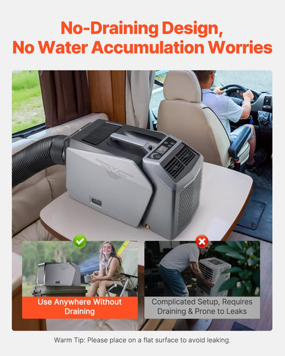 VEVOR Portable Air Conditioner, 1.46 kW·h, Air Cooler with 3 Speeds with 24 Hours Timer, Adjustable from 16-32°C, AC/DC Compatible for Outdoor Tent, Motorhome, Grey - QUORE