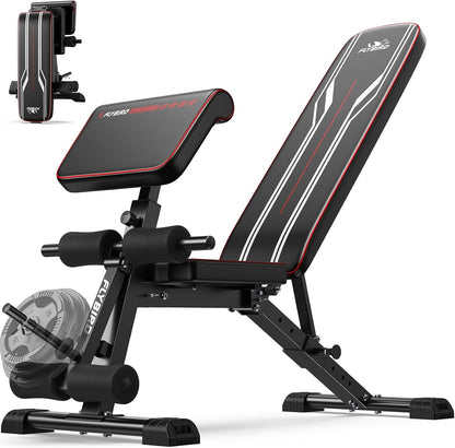 FLYBIRD Multifunctionele Gewichtbank, Krachtraining voor Huisgym, Eenvoudig Opklapbaar & Instelbaar, 360KG Capaciteit met Bicepcurlsteun / 544KG Zware Gewichtbank