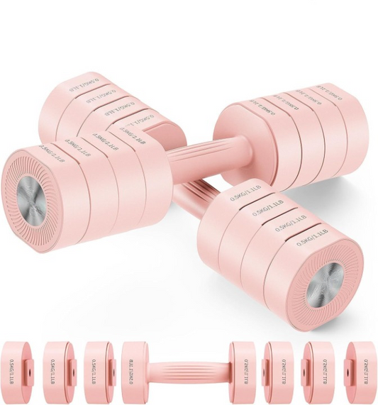 Halters - Halterset - Fitnessgewichtenset - Dumbbell -  Korte Halters - Set van 2 - Verstelbaar - 4-in-1 - voor Dames - 1-4 kg Gewichten Verstelbaar - voor Krachttraining - Fitness - Thuisgym - Cadeau - Roze