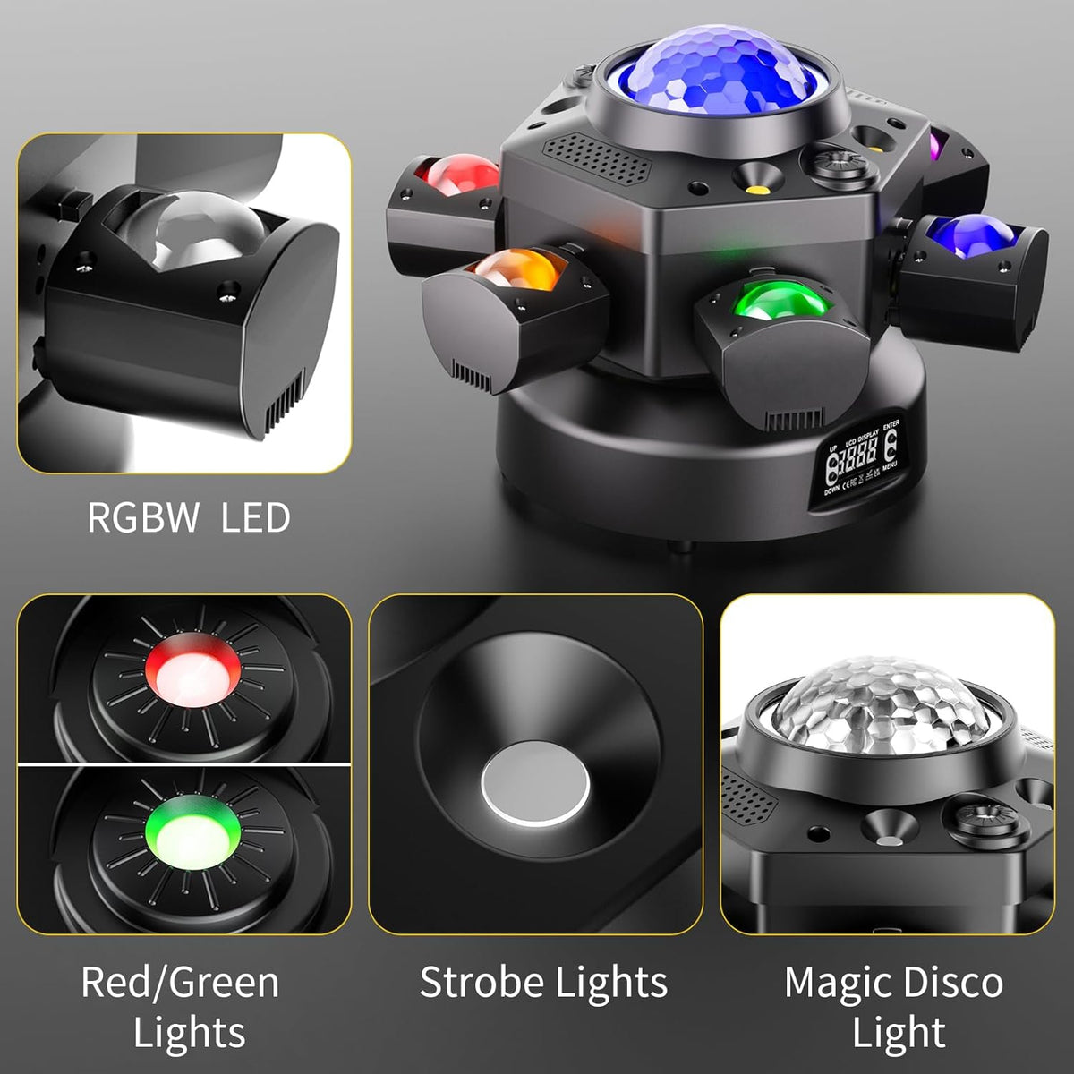 150 W podium bewegende koplamp, 6 leds 4-in-1 d-mx512 Beam stroboscoop RGBW kleurenmix sterrenhemel en Magic Ball effecten X-as 540° met afstandsbediening voor bruiloftsfeesten, theater en DJ's