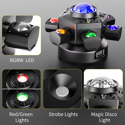 150 W podium bewegende koplamp, 6 leds 4-in-1 d-mx512 Beam stroboscoop RGBW kleurenmix sterrenhemel en Magic Ball effecten X-as 540° met afstandsbediening voor bruiloftsfeesten, theater en DJ's
