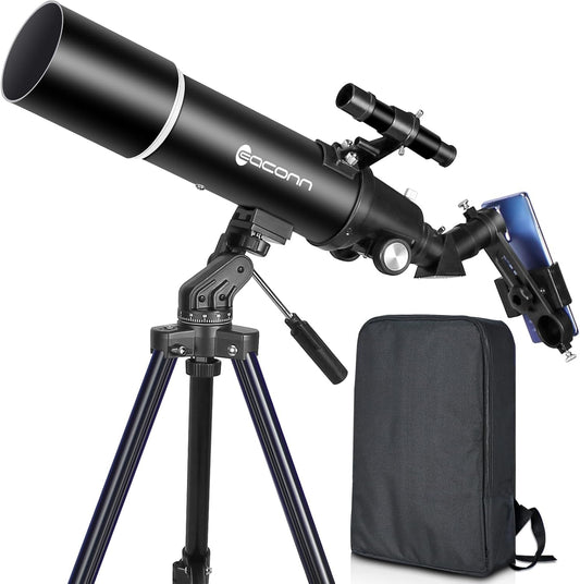 Astronomie-telescoop voor volwassenen, opening 80 mm, refractortelescoop 600 mm voor kinderen, beginners, BAK4 compact en draagbaar, reis-telescoop met statief, draagtas en