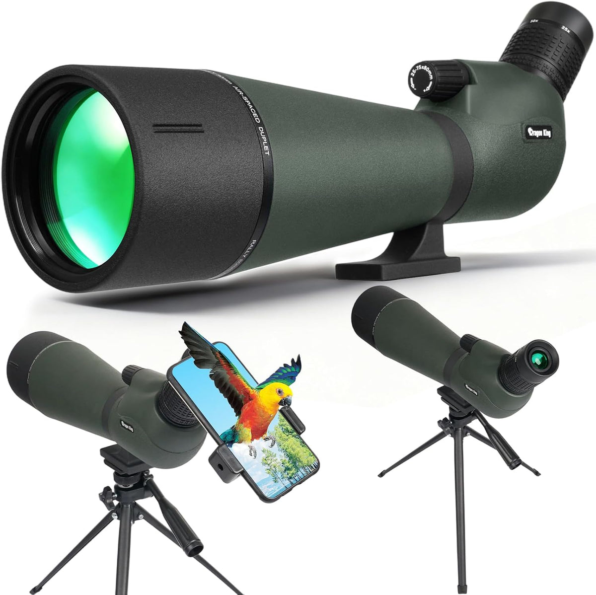 BIBIRE HD-langzichten voor schieten op doel, hoekuitzicht 25-75 x 80 cm, met statief en adapter voor telefoon met lang zicht voor vogelobservatie, wilde dieren en jacht