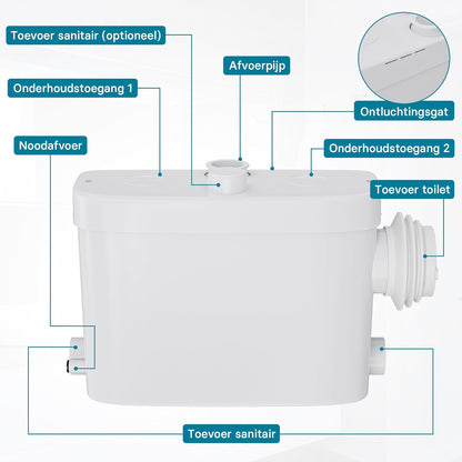 Opvoerinstallatie voor afvalwater en fecaliën – Fecaliënpomp – Afvalwaterpomp – Rioolpomp – Vuilwaterpomp met zijaansluiting – 450 W – Opvoerhoogte 7,5 m