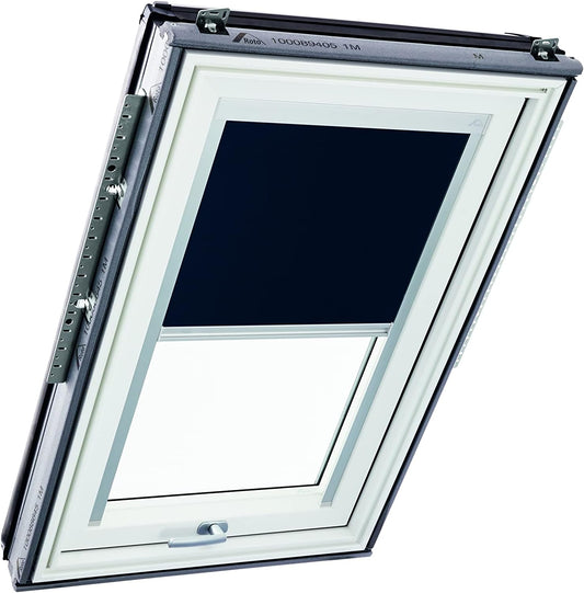 Origineel Roto Verduisterend Rolgordijn ZRV - Bijna Volledige Verduistering - Geleiderail Zilver - Voor Dakraam Serie Designo R6/R8, i8 en Classic 64/84 - Maat 074/118 | 07/11 - Kleur Stof Blauw