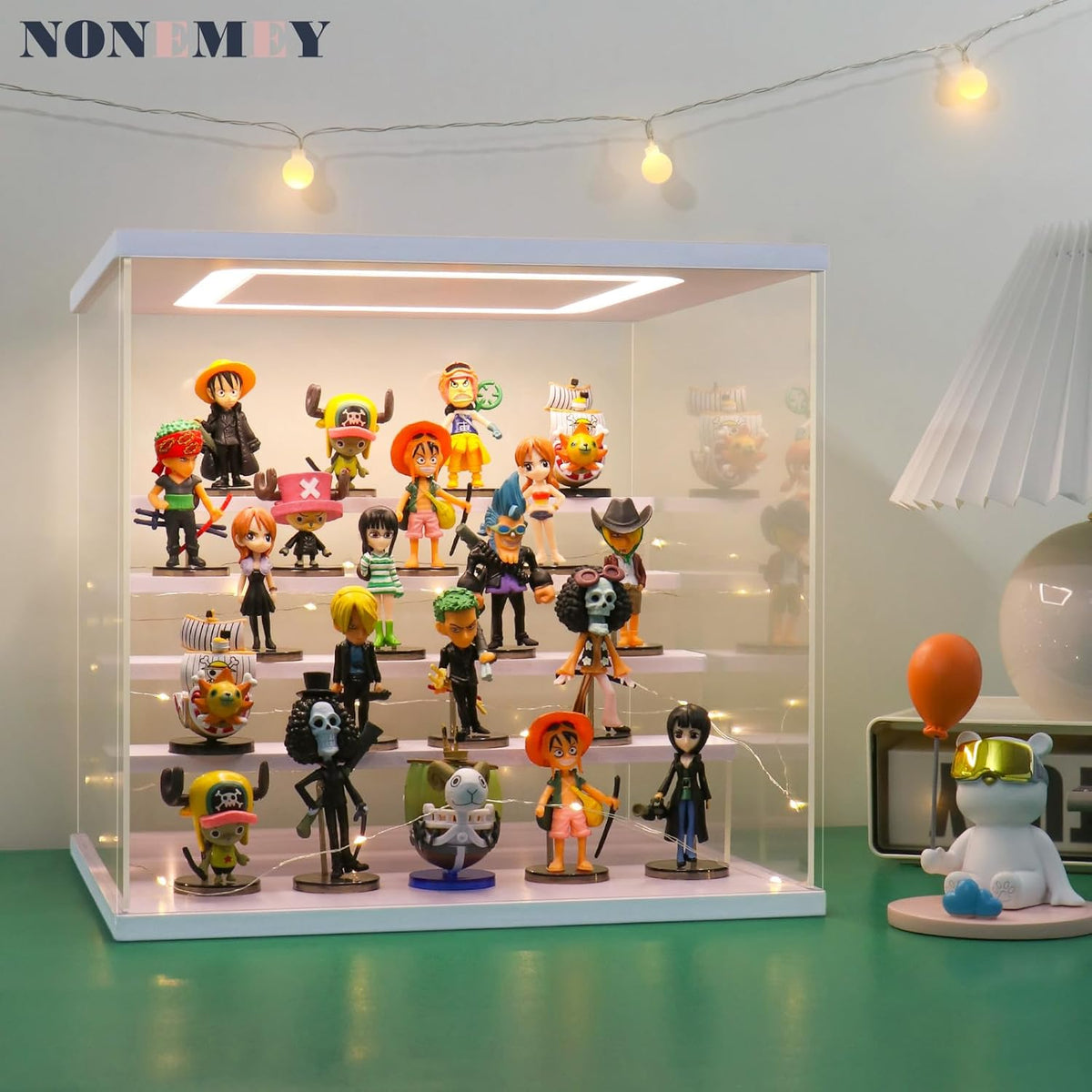 Nonemey Transparante Acryl Vitrinestandaard met Led Licht, 2/3/4/5/6 Lagen Opslag Vitrine Stofdichte Organisator Acryl Doos voor verzamelobjecten Beeldjes (Wit, 6Tier-49*30*40 cm)