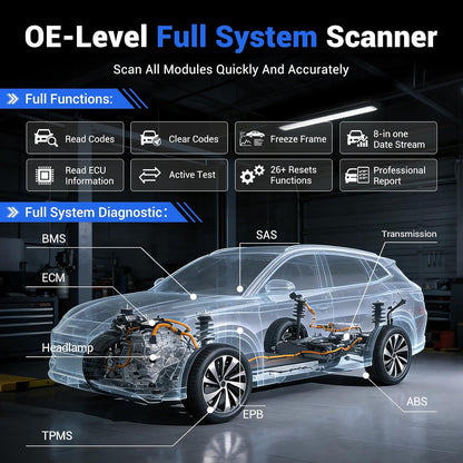 VDIAGTOOL D200 OBD2 Scanner Bluetooth, levenslange gratis update auto diagnostische tool met 26+ resets, bidirectionele alle systeem diagnostische scanner voor iOS & Android, FCA & CAN FD draadloze
