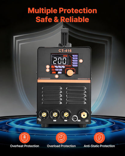 VEVOR Lasapparaat 3-in-1 combi, snijden/WIG/MMA, 50-A-plasmasnijder & 200 A WIG-elektrodenlasapparaat, digitaal led-display met 2T/4T/PA/PT-functie voor doe-het-zelvers en werkplaatsen