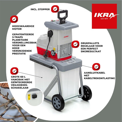 IKRA Elektrische Hakselaar ILH 2800, stil, robuust, onderhoudsarm, takdikte tot 44 mm, rood/wit/grijs/zwart