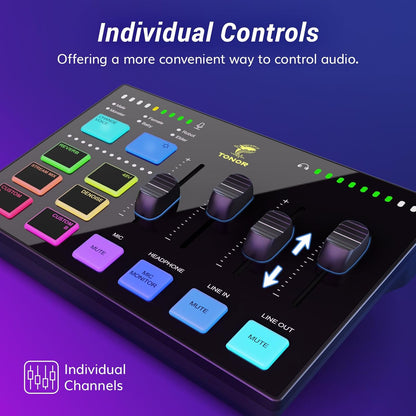 TONOR Podcast-apparatuurpakket, audiomixer met dynamische microfoon of boommicrofoon, XLR-microfoon met studio-audio-interface, alles-in-één pakket voor podcasting, streaming, opnemen, E7