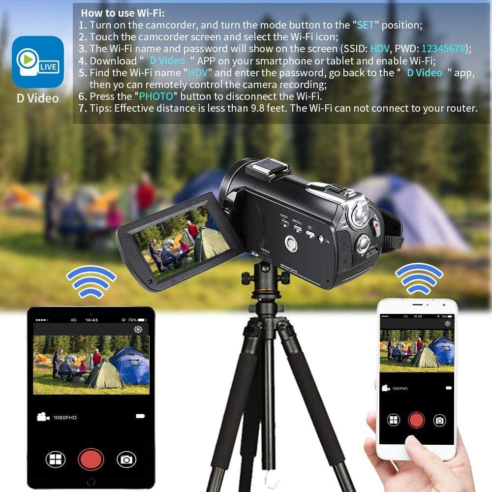 Camcorder 4K-Videocamera – Videocamera – Vlogcamera – HD-Camcorder – 4K-Camera – IR-Nachtzicht – WiFi-Bediening Met Microfoon, LED-Videolamp En Groothoeklens
