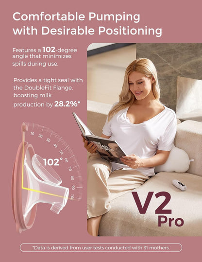 Momcozy V2 Pro Elektrische Borstkolf – Ultralicht En Compact, Dubbele Draagbare Handsfree Borstkolf Met 3 En 15 Zuigniveaus, Stille Elektrische Melkpomp Met Lekvrij Systeem