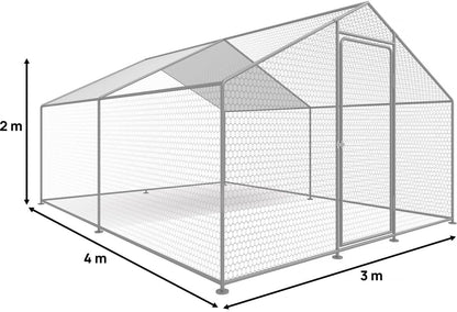 Kippenren – Kippenhok – Kippenverblijf – Pluimvee Ren – Haantjesren – 12 m² – Verzinkt Stalen Frame – Waterdicht UV-bestendig Dak - QUORE