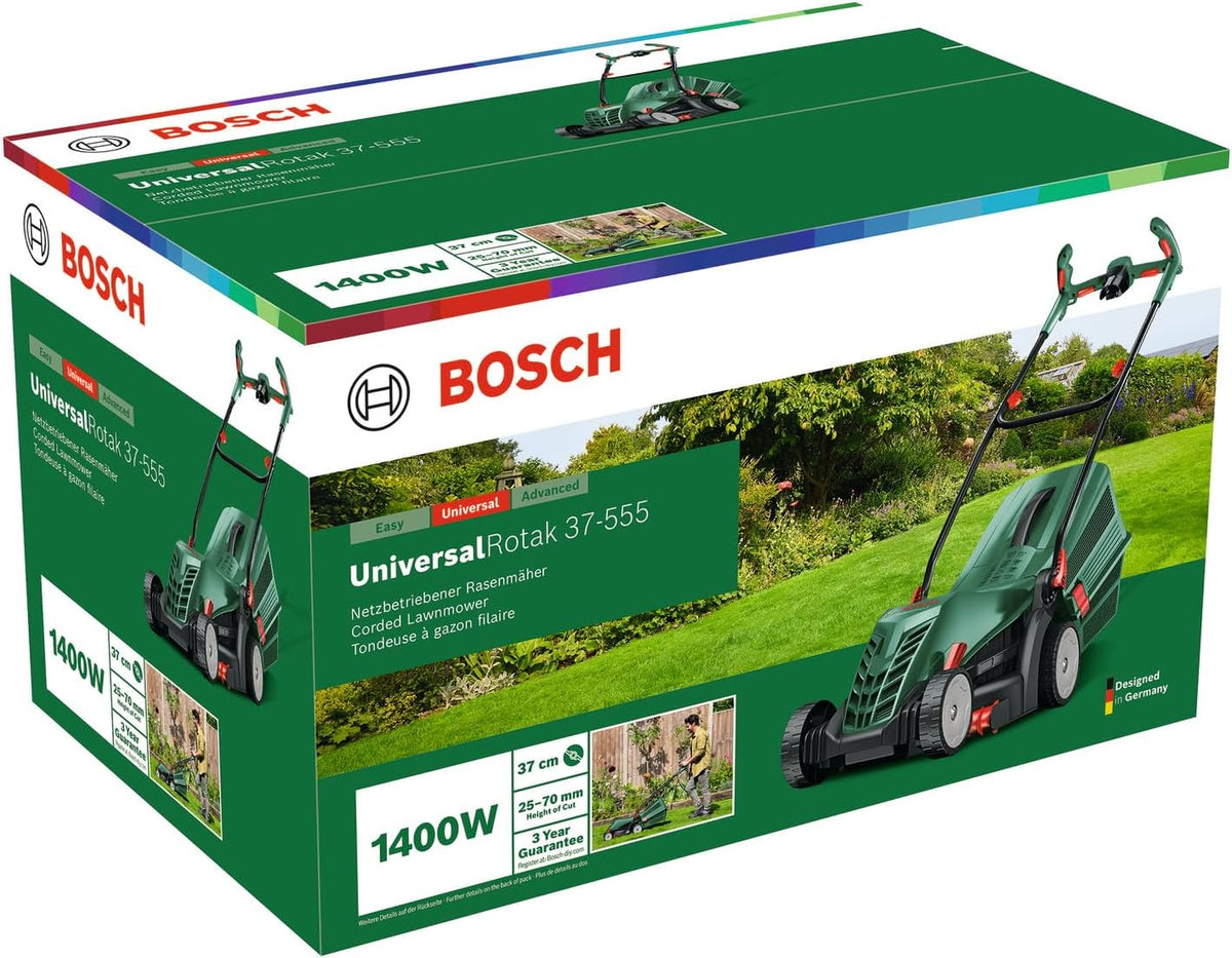 Bosch grasmaaier UniversalRotak 37-555 met snoer (1400 W motorvermogen, maaibreedte: 37 cm, grasopvangbak 40 liter, Ergoflex-handgrepen)