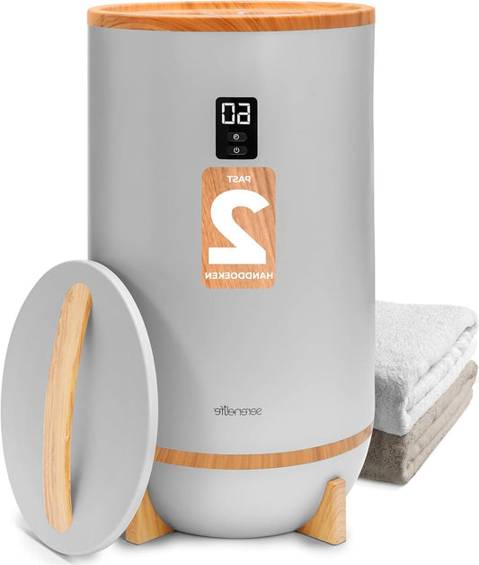 Serenelife Towel Warmer - Electric Bucket Towel Heating - with Customized Fragrance for Spa and Bathroom - Fits 2 Large Bath Towels, Bathrobes, Pajamas - Automatic Shut Off - Grey - QUORE