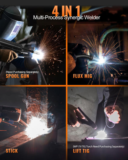 HITBOX Gasloos Flux Cored Lasapparaat, 200A 230V, 4-in-1 MIG/MMA/ARC/Lift TIG/Spool Gun Lasser (HIM200)