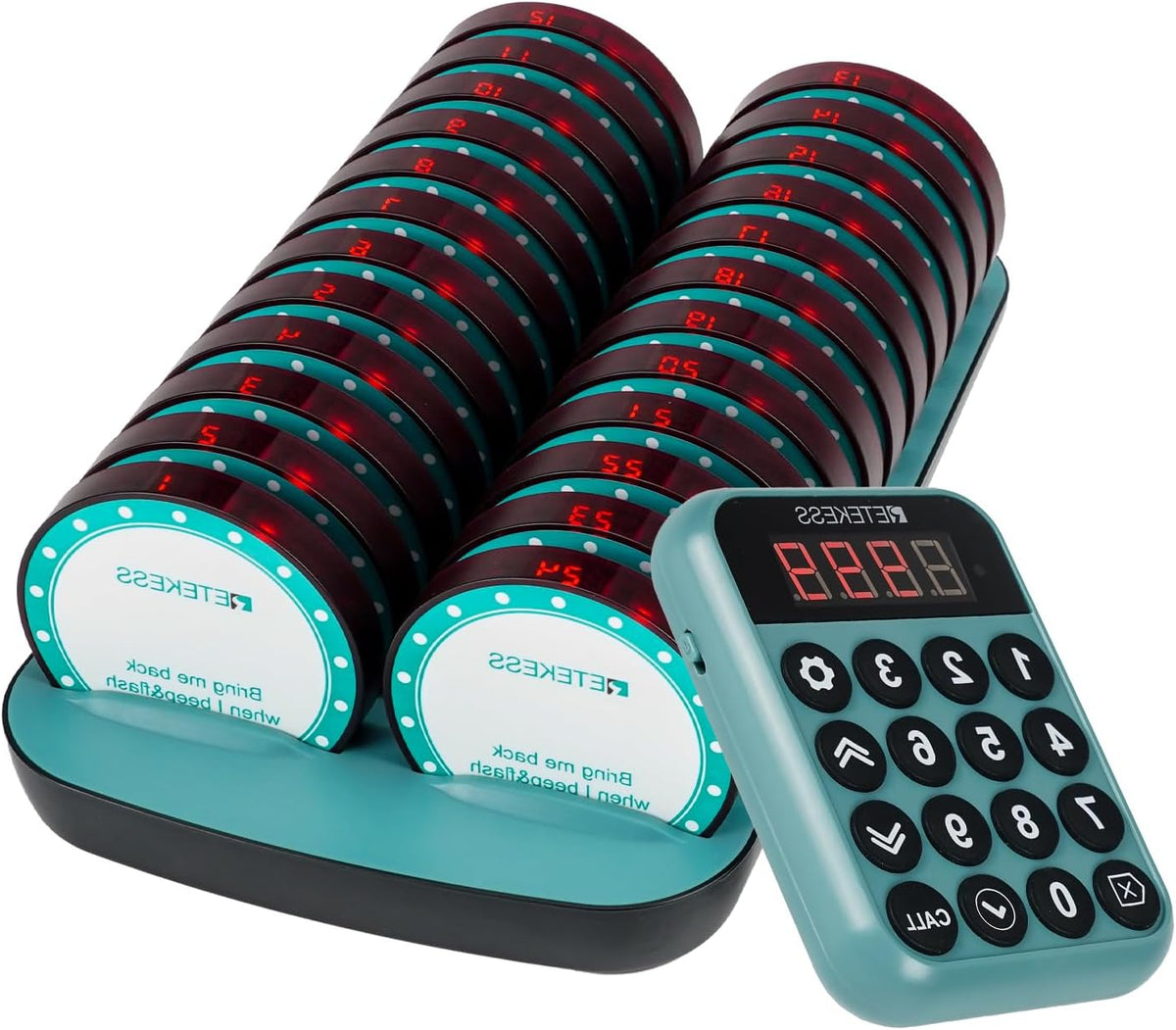Retekess TD168R Restaurant Pager System, Restaurant Buzzers, 400M, Outdoor Range Alarm, 7 Call Modes, Service Countdown Time, Pagers for Restaurant, Bar - QUORE