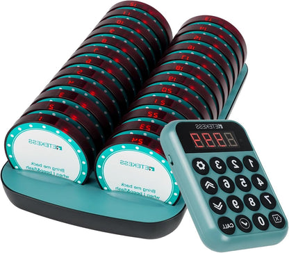 Retekess TD168R Restaurant Pager System, Restaurant Buzzers, 400M, Outdoor Range Alarm, 7 Call Modes, Service Countdown Time, Pagers for Restaurant, Bar - QUORE