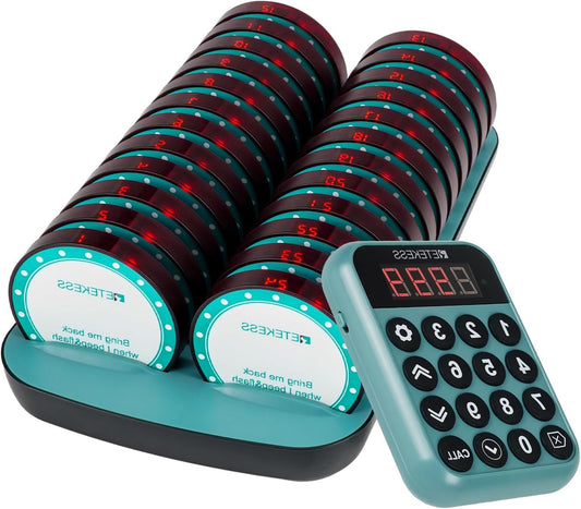 Retekess TD168R Restaurant Pager System, Restaurant Buzzers, 400M, Outdoor Range Alarm, 7 Call Modes, Service Countdown Time, Pagers for Restaurant, Bar - QUORE