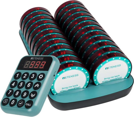 Retekess TD168R Restaurant Pager Systeem, Restaurant Buzzers, 400M, Buiten Bereik Alarm, 7 Oproepmodi, Service Countdown Time, Pagers voor Restaurant, Bar