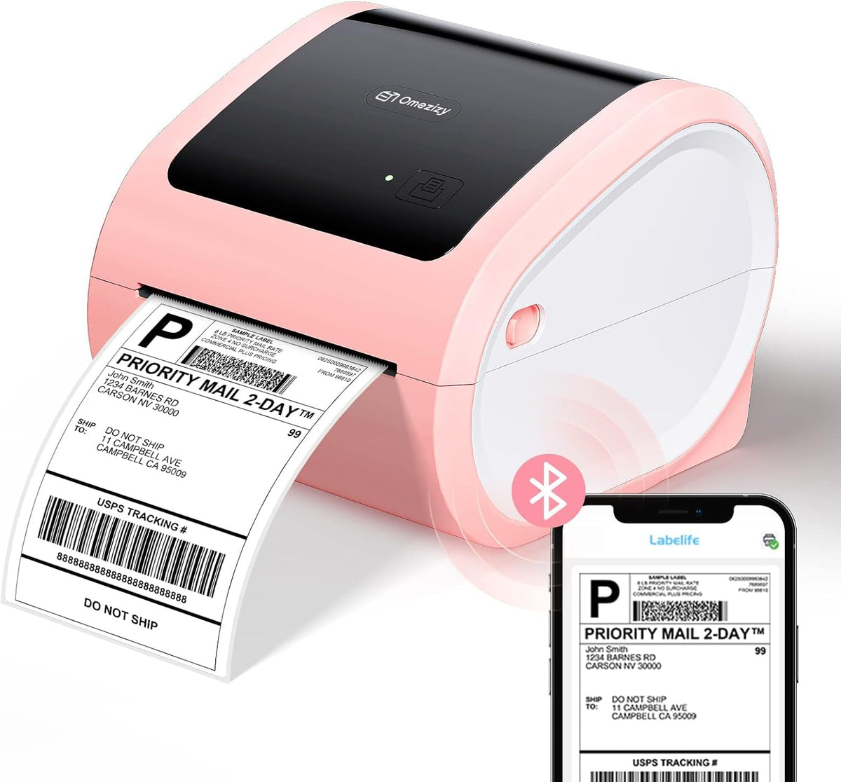 Bluetooth verzendlabelprinter 4x6 - roze draadloze thermische labelprinter voor kleine bedrijven, thermische printer voor verzendlabels, verzendetikettenfabrikant, compatibel met USPS, Amazon