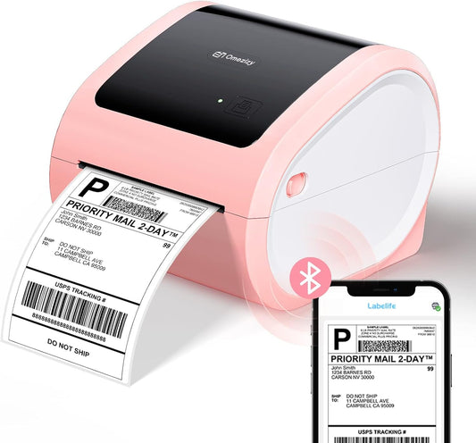 Bluetooth verzendlabelprinter 4x6 - roze draadloze thermische labelprinter voor kleine bedrijven, thermische printer voor verzendlabels, verzendetikettenfabrikant, compatibel met USPS, Amazon