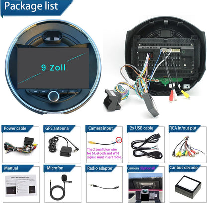 Android autoradio, draadloos, CarPlay, Android autoradio met scherm, Bluetooth, GPS Navi, WiFi, AM/FM/RDS, Mirror Link voor BMW Mini Cooper R56, F55, F56, F57, John Cooper Works,One First, One D,
