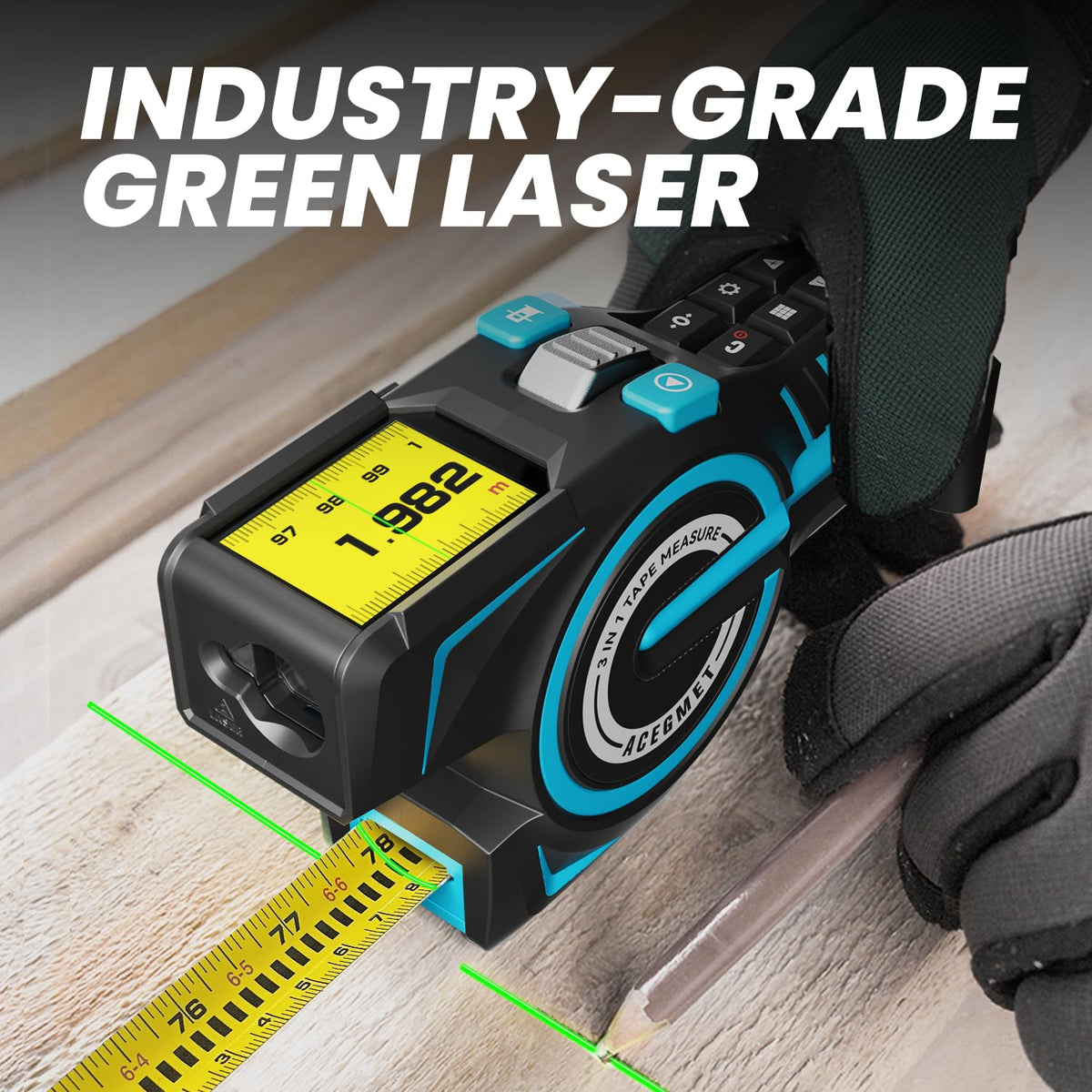 DTX10 3-in-1 digitale meetlint, 100 m oplaadbare lasermeetlint met automatische vergrendeling, directe digitale uitlezing, verlengde laserlijn en incrementele meting, vervangbaar meetlint