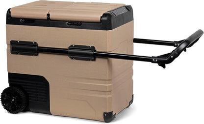 Steamy-E Dual Zone 55 Roller, Elektrische Compressor Koelbox op wielen, 54 Liter, Zandkleurig, 12V/230V, voor vriezen en koelen van -20 tot +20, ideaal voor op de camping