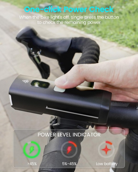 Fietslamp - Fietslicht - Oplaadbaar Fietsverlichting - met Intelligente Nachtrijmodus & Dagrijmodus - Automatische Helderheidsregeling - Opladen & Ontladen - USB-C - IPX7 Waterdicht - voor Fiets - Aluminium - 1400Lm - Zwart