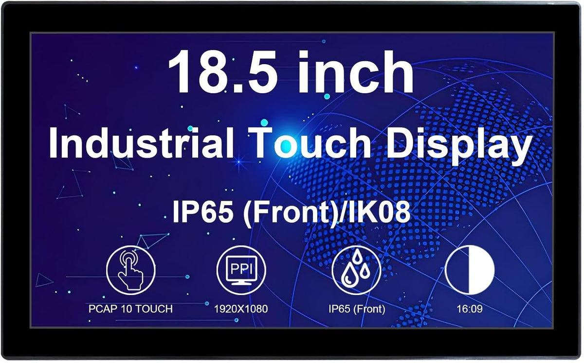 Industriële Touchscreen Monitor – Touchmonitor – Touchscherm – Touch Display – Touchscreen Display – 18,5 Inch Full HD 1920 x 1080 – 10-Punts Touchscreen, IP65 Front