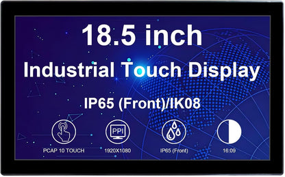 Industriële Touchscreen Monitor – Touchmonitor – Touchscherm – Touch Display – Touchscreen Display – 18,5 Inch Full HD 1920 x 1080 – 10-Punts Touchscreen, IP65 Front