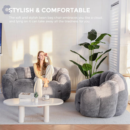 MAXYOYO Bean Bag, Flower Shaped 2 Seater Sofa with Filling, Soft Faux Fur Floor Sofa, Loveseat for Living Room/Bedroom