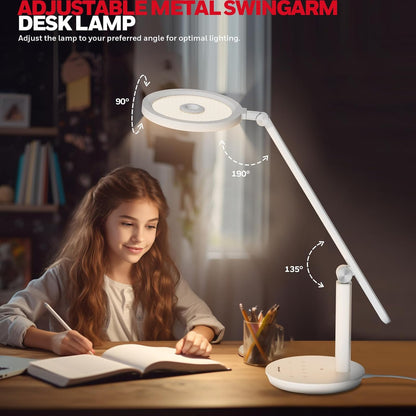 Honeywell Desk Lamp for Home Office, H6 Sunturalux Eye-Caring Led Desk Light, 800LM Dimmable Desk Lamp with Timer, Touch Control Tall Desk Reading Light, Table Lamp for Circle Webcam, Study, Bedroom