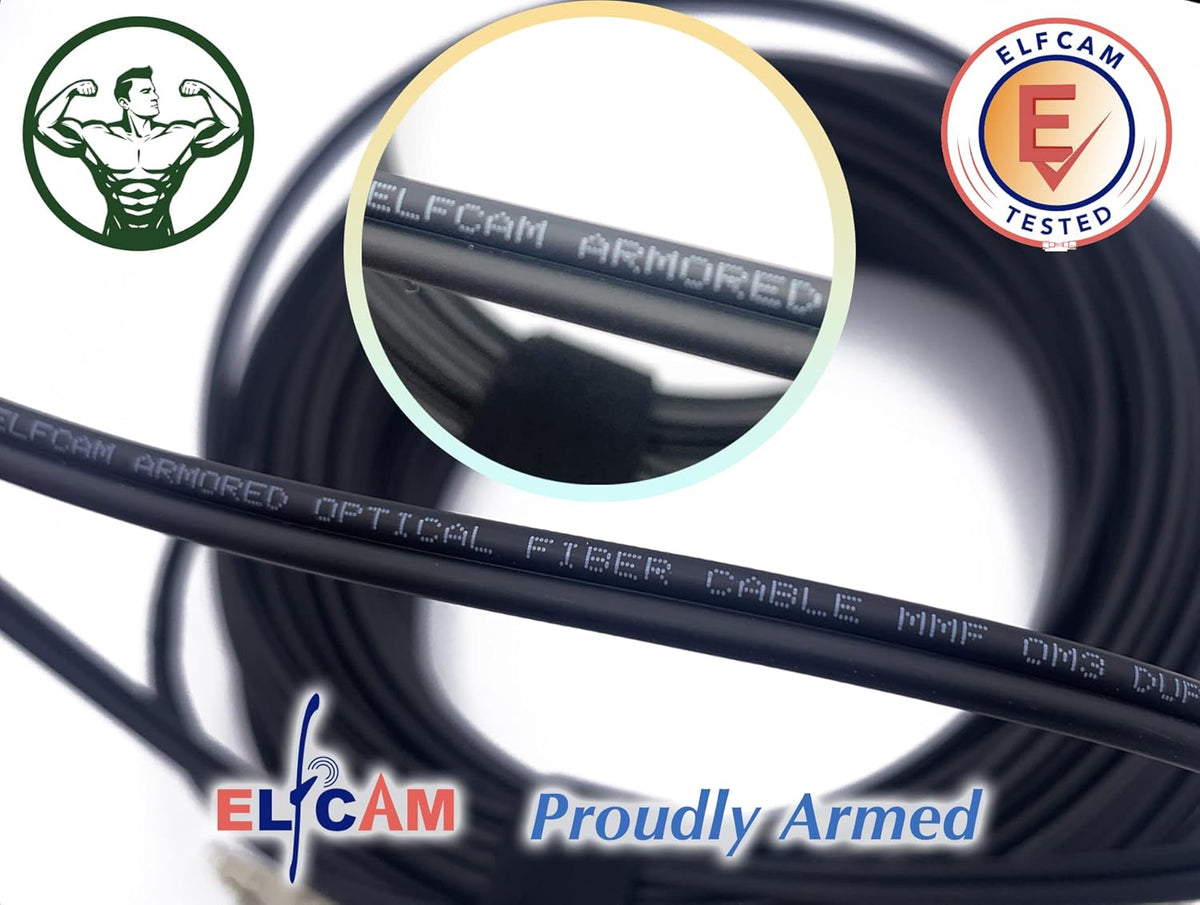 Elfcam - 300M Glasvezelkabel Buiten/Binnen LC/UPC-LC/UPC OS2 Monomode Enkelmodus 9/125μm LSZH Duplex Zwart