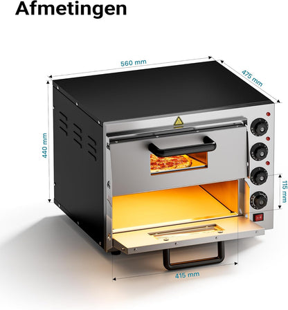 Wiltec pizzaoven met 2 niveaus 3000 W, oven voor pizza's incl. cordieriet pizaasteen, vuursteen voor steenovenpizza's, bakoven vor gerechten en maaltijden, pizzabakoven met twee kijkvensters