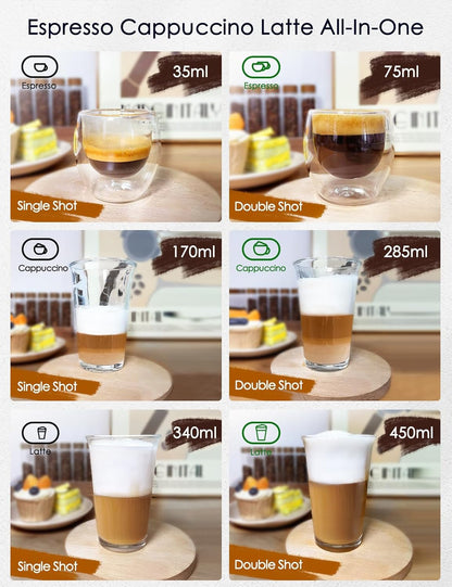 CAFELFFE 6-in-1 espressomachine, filterhouder met melkreservoir, automatische cappuccinomachine met zelfreiniging en 3 temperatuuropties, 1,3 liter roestvrij staal