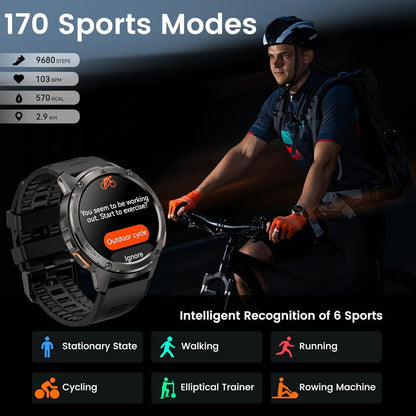 KOSPET Tank T3 Smartwatch voor heren, 60 dagen acculatie, 50 m waterdicht, militair getest, volledig metalen behuizing, 1,43 inch AMOLED