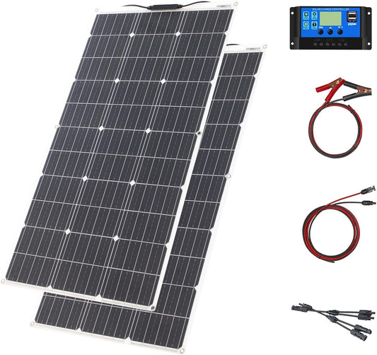 Zonnepaneelset Flexibel Monokristallijn Zonnepaneel Module 200W 20A 12V/24V Zonnelaadregelaar Zonnekabel voor jacht,boot,Off-grid systeem,Camping,Balkon,Zonnesysteem,RV