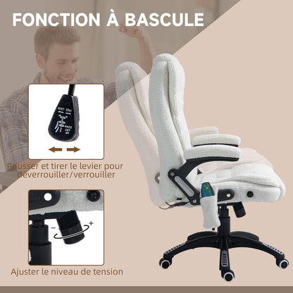 Massage- En Verwarmde Bureaustoel – Bureaustoel – Ergonomische Stoel – Kantoormeubel – Werkstoel – Verstelbare Hoogte en Rugleuning – Ingebouwde Massage- En Verwarmingsfunctie – 360° Draaibaar – Polyesterstof Wit