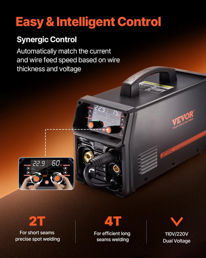 VEVOR MIG Soldering Station, 200A, Syergetic Welding Machine, Portable Multi-Process, MIG, Gas Free, MMA Lift TIG, 4-in-1, Powerful Welder with IGBT Inverter Technology, LCD Display