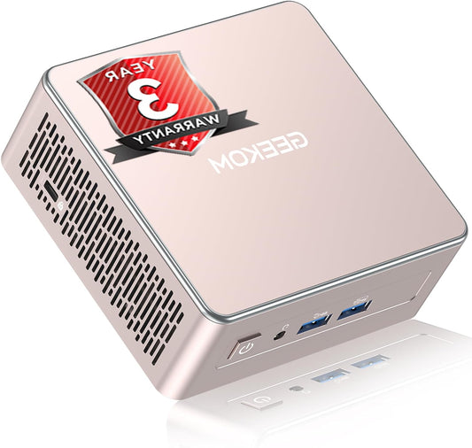 GEEKOM A5 2025 Edition Mini PC, with AMD Ryzen 5 7430U, 16GB DDR4 RAM, 512GB SSD, Windows 11 Pro, 4K UHD, Quad Display, 2× USB-C, 2× HDMI, SD Card Slot, Compact Desktop PC, with Wall Mount - QUORE
