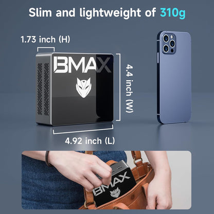 BMAX Mini PC Intel N97 (tot 3,6 GHz) 16 GB DDR4 RAM 512 GB M.2 SSD Win 11 Pro Mini Desktop B4Pro Mini PC Sobremesa HDMI/WiFi 5/BT4.2/USB3.2 Dual Display Tower PC met VESA voor School/Kantoor.