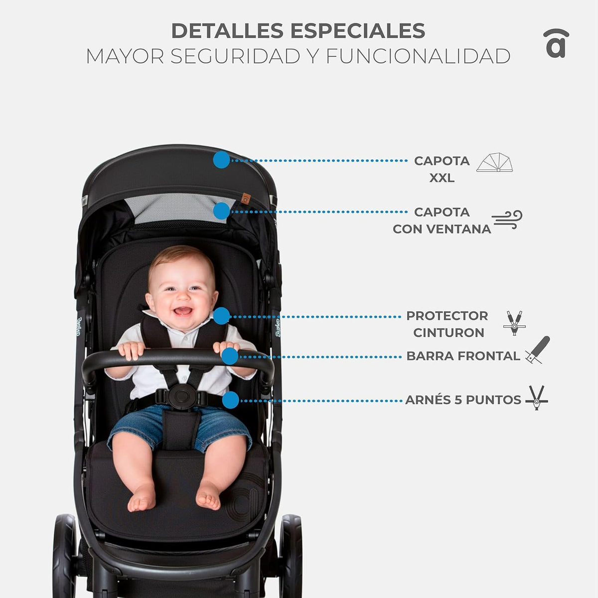 Asalvo Kibu Kinderwagen, comfortabel, ultralicht, veilig, kap met raam en rem, handig, compact inklapbaar, maximale belasting 24 kg, zwart