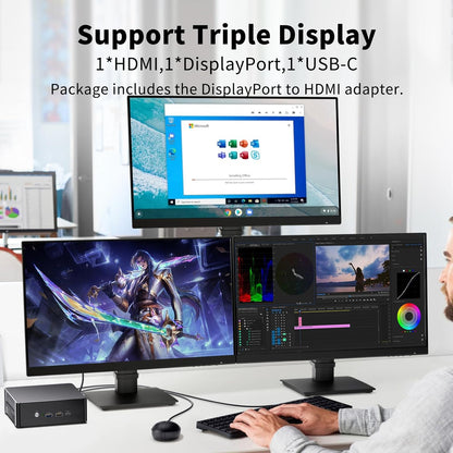Mini PC i9, 16GB DDR5 RAM, 1TB PCIE 4.0 SSD met Core i9-12900H (tot 5,0 GHz) Desktop Computer, 1x HDMI, 1x DisplayPort, 1x USB4.0, 8K, 2,5G LAN, WiFi 6e, Windows 11 Pro