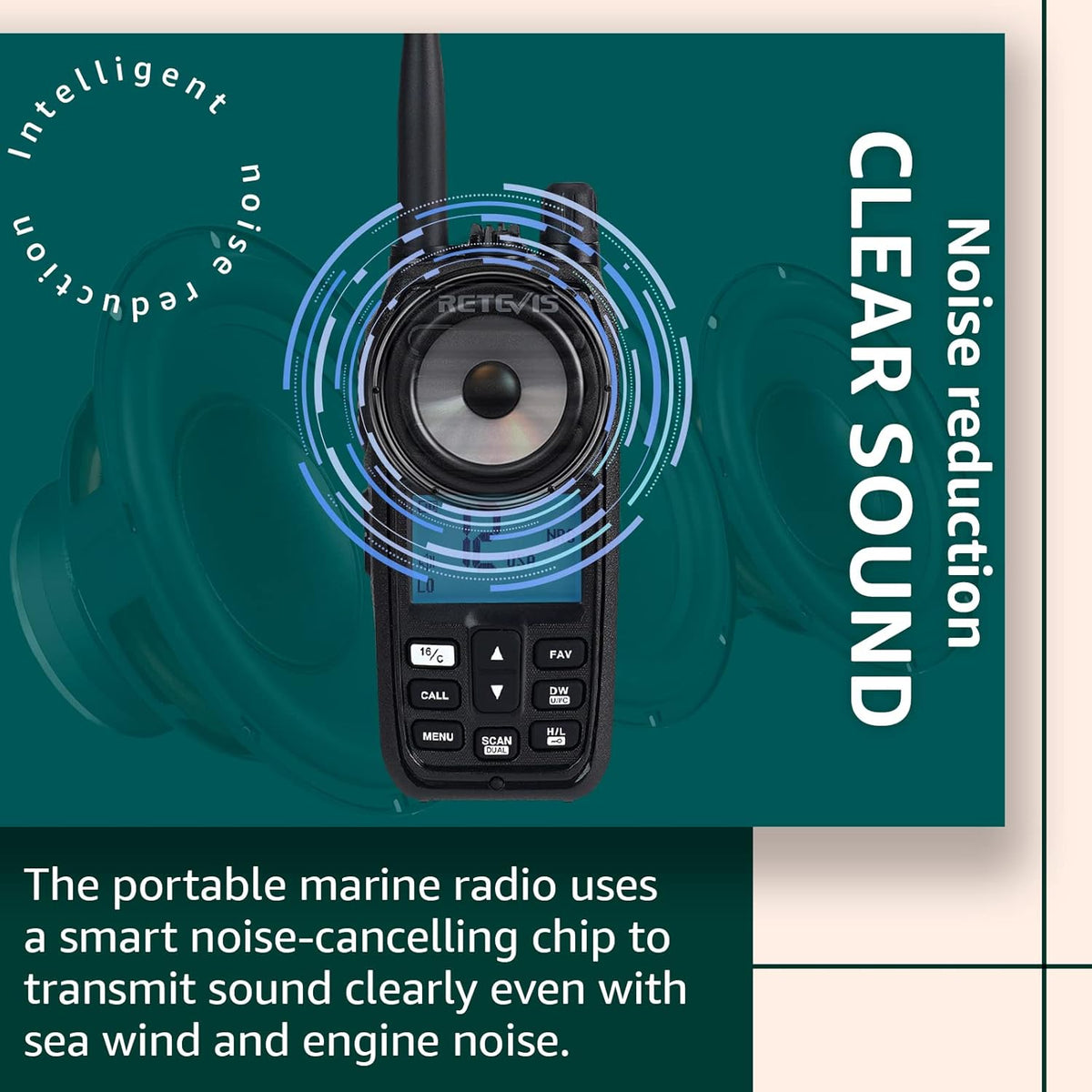 Retevis RM21 Handheld Marine Radio, IP67 Waterdichte Walkie Talkie, AI Intelligente Ruisonderdrukking, 88 Kanalen Ship to Shore Two Way Radio voor Kustwacht, Kajakken, Vissen(Zwart,1 Pack)