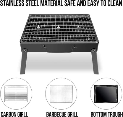 WOSTOO, Draagbare mini opvouwbare grill, BBQ Charcoal Picnic Garden Camping Party Beach Outdoor Barbecue-Black, 35 27 20 cm